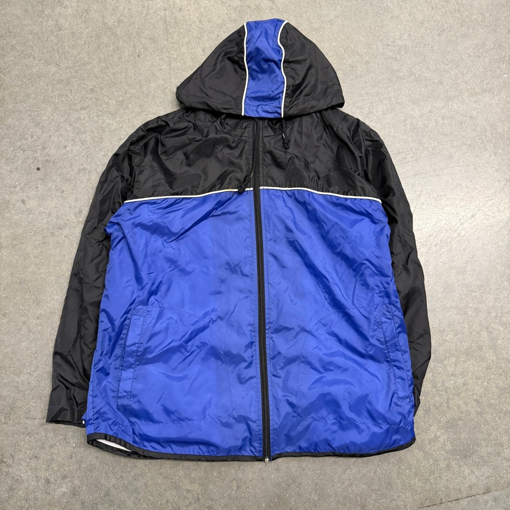 SJB Active St Johns Bay Blue Black Colorblock Hooded Windbreaker Jacket Large